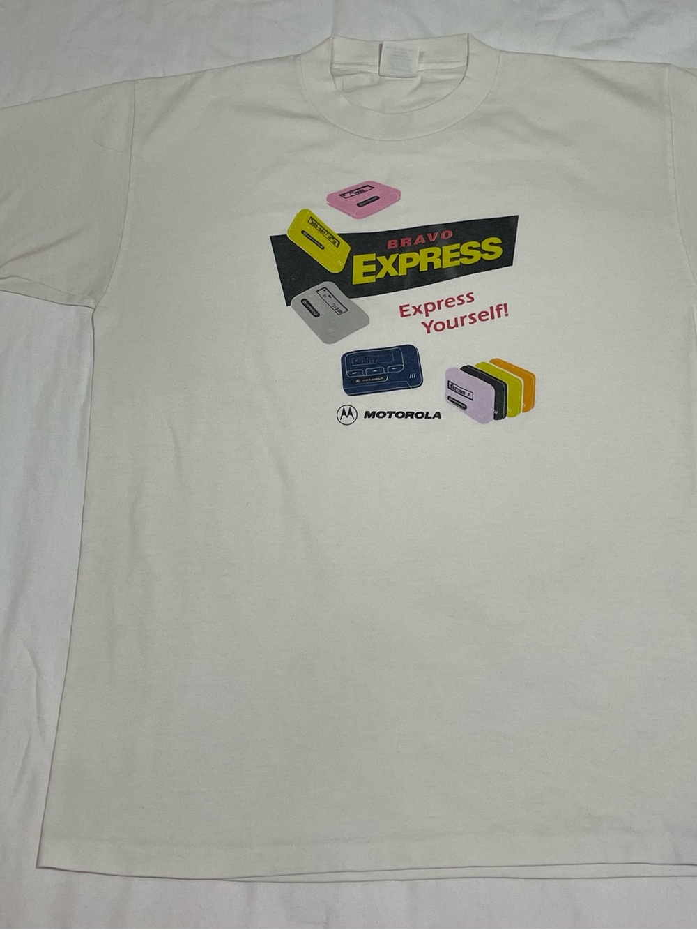 Vintage Motorola Bravo Pager Beeper Shirt Mens L  White USA Single Stitch 90s